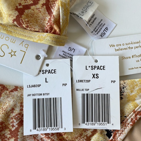 NWT (XS/L) bikini *L SpaceJay bitsy Millie snake print string yellow orange gold - Picture 2 of 12